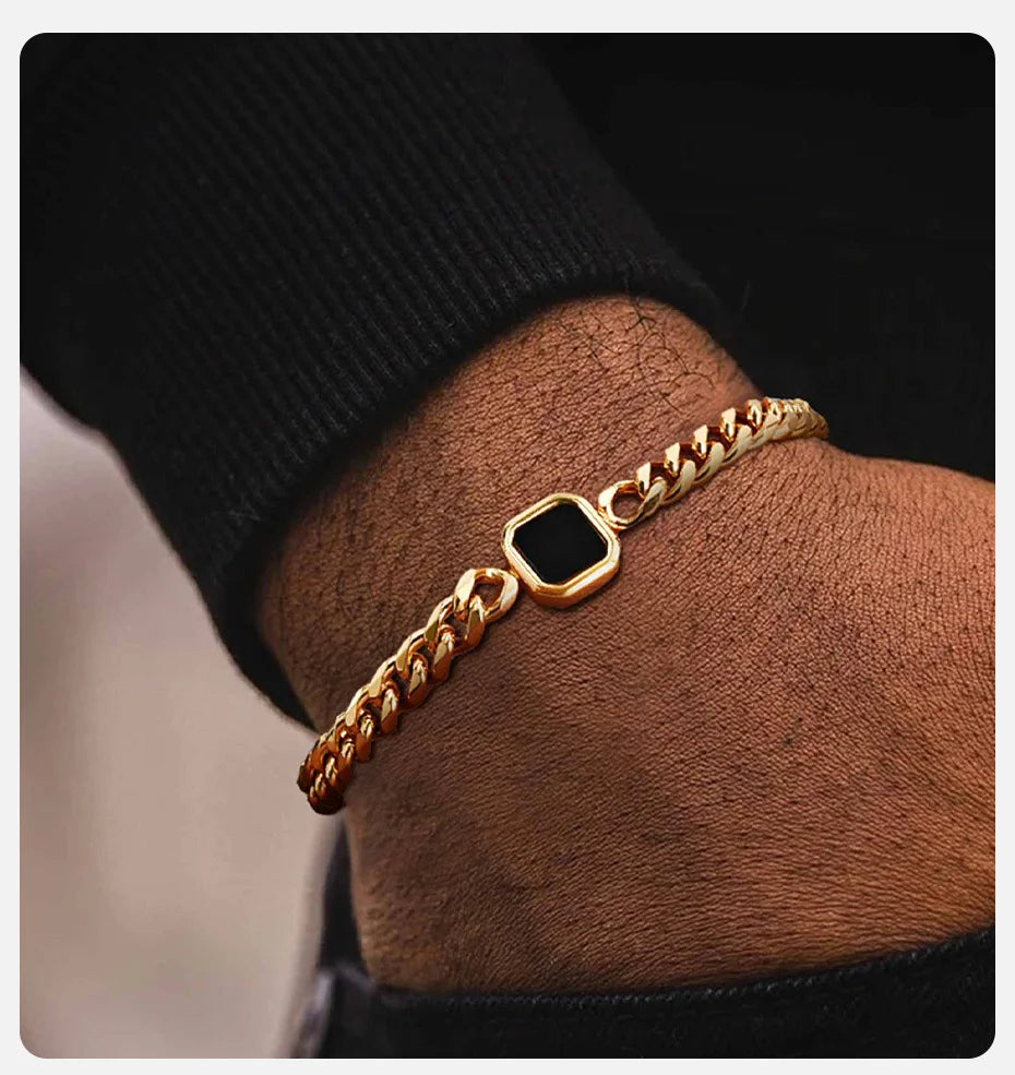 Vnox 5mm Width Adjustable Chain Bracelet for Men, Stainless Steel Acrylic Six-Sided Polished Jewelry Gifts for Husband Son‌ Him