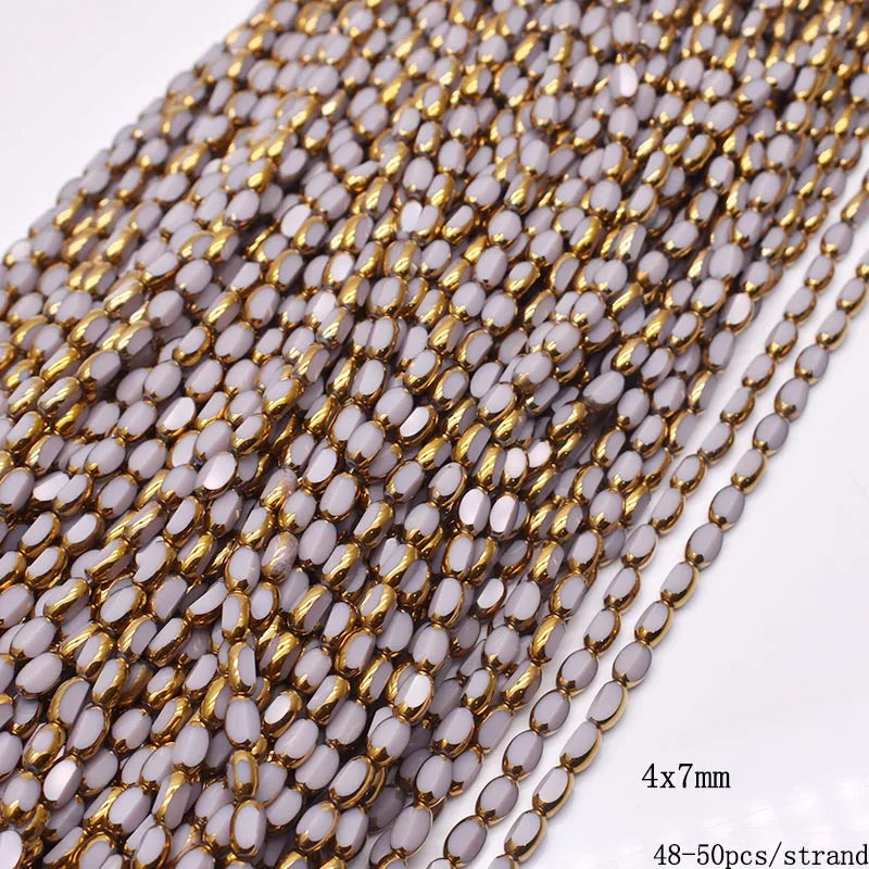 4x7mm 50pcs/lot Briolette Oval Glass Beads Plating Gold Color Crystal Glass Loose Spacer Beads For Beads for Jewelry Making DIY