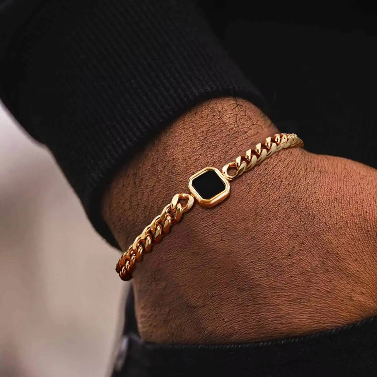 Vnox 5mm Width Adjustable Chain Bracelet for Men, Stainless Steel Acrylic Six-Sided Polished Jewelry Gifts for Husband Son‌ Him