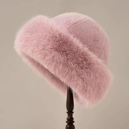Women's Fluffy Fur Bucket Hat Plush Winter Fisherman Cap Warm Thick Hat for Snowy Days Christmas Gifts