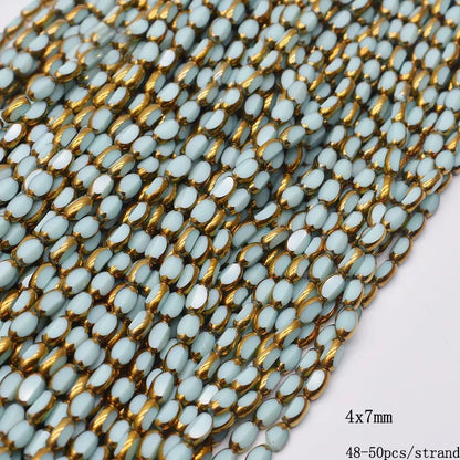 4x7mm 50pcs/lot Briolette Oval Glass Beads Plating Gold Color Crystal Glass Loose Spacer Beads For Beads for Jewelry Making DIY