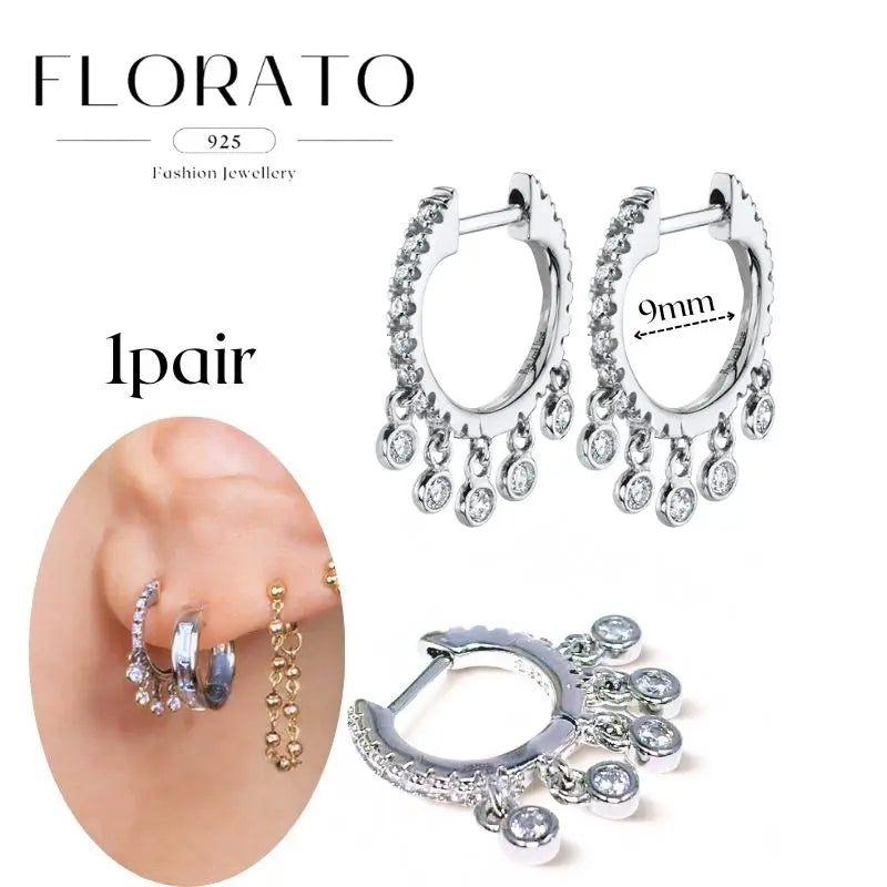 Women Pure Silver Series 925 Sterling Silver Ear Needle Geometric/Butterfly Flowers Pendant hoop Earrings Crystal Zircon Jewelry