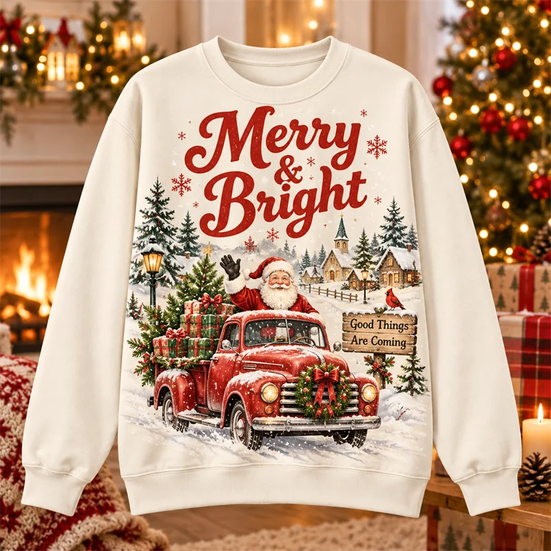 Christmas Crewneck Sweatshirt Santa Snowman Penguin Cat Dog Moose Holiday Graphic Pullover Winter Casual Party Streetwear Top