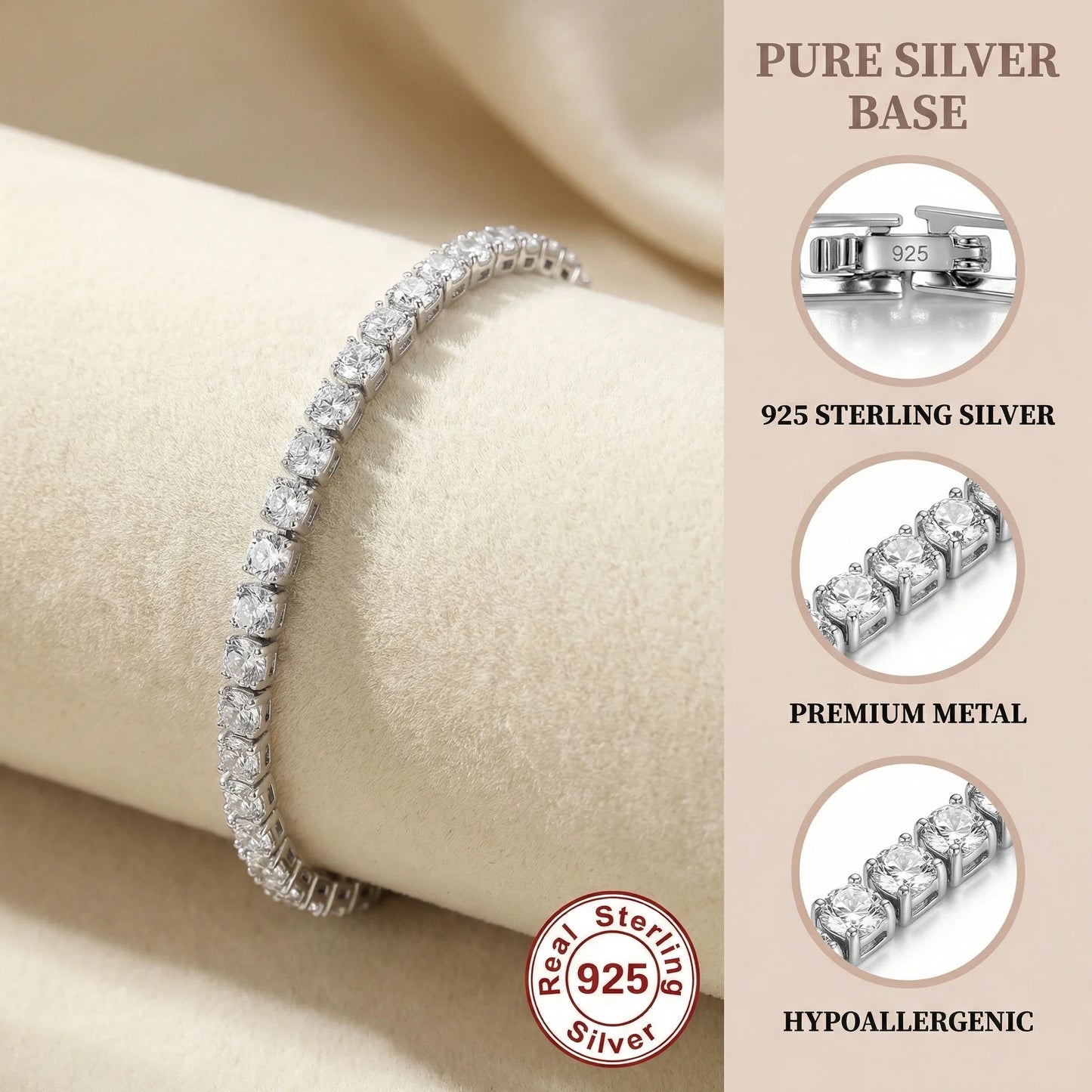 Lihong S925 Sterling Silver Bracelet Zirconia Tennis Ball Women Fashion Simple Engagement Wedding Charm Jewelry 4mm 16-20cm