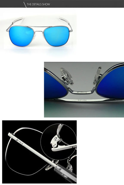 RE Sunglasses Men Top Quality Anti-Scratches American Army Military Mirror AGX Tempered Glass Lens Pilot Sun Glasses UV400