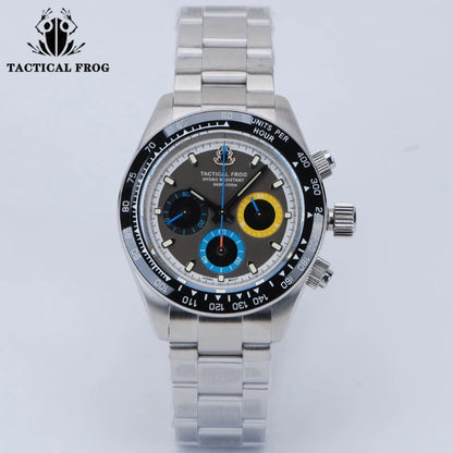 Tactical Frog 41mm Men's Chronograph Watch VS75 Solar Quartz Movement Waterproof Sapphire Green C3 Luminous Quartz Wristwatch