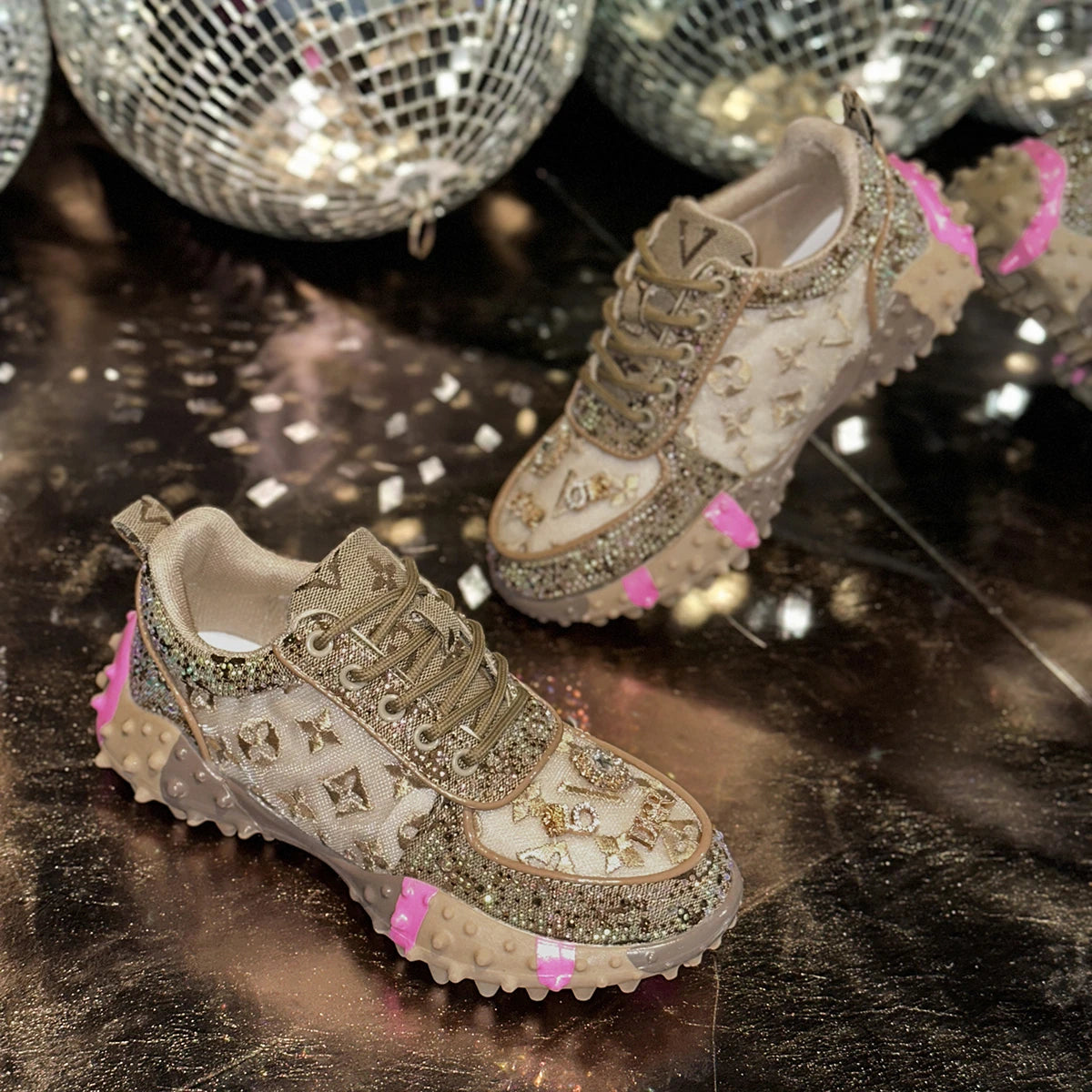 Luxury Designer Women's Sneakers Fashion Luxury Rhinestone Ladies Shoes 2025 New Outdoor Platform Female Sports Shoes Vulcanize