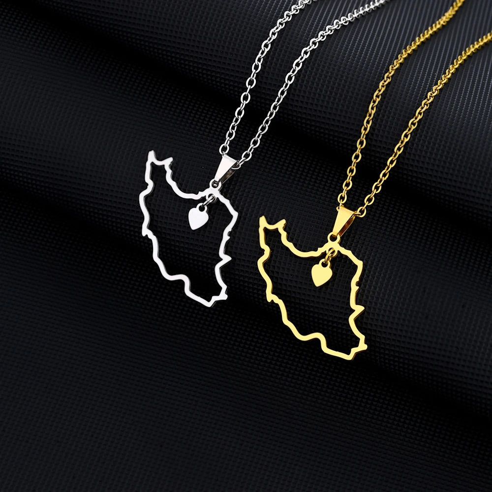 Islamic Republic of Iran Map Pendant Necklace Stainless Steel Gold/Silver Color Men Women Country Map Jewelry Gift