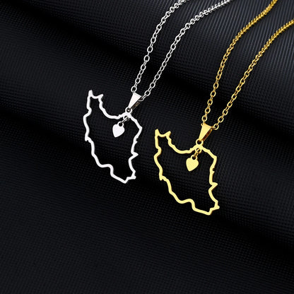 Islamic Republic of Iran Map Pendant Necklace Stainless Steel Gold/Silver Color Men Women Country Map Jewelry Gift