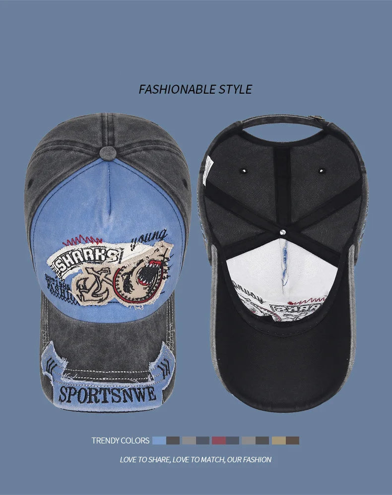 Four Seasons Washed Vintage Distressed Curvy Brimmer Cap Men's Women's Fashion Patch Embroidery Sun Cap Adjustable