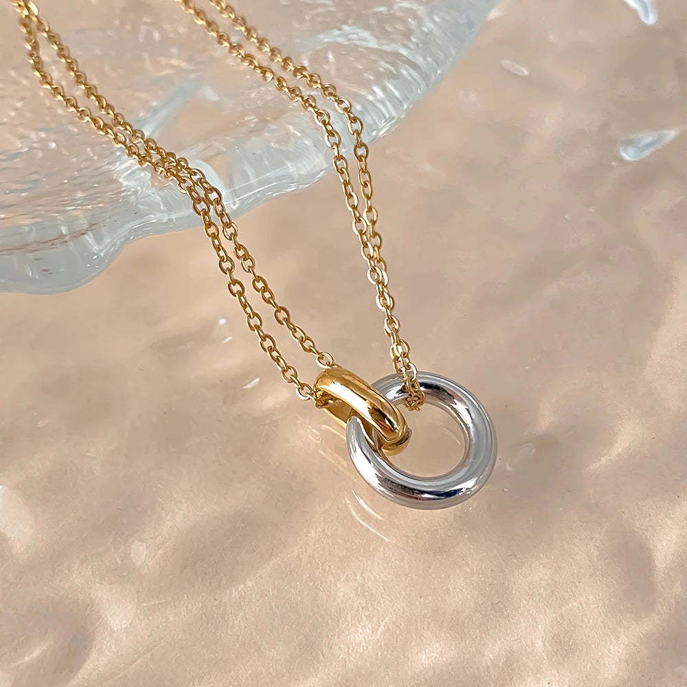 eManco Stainless Steel two-color pendant Necklaces For Women Chokers Trend Fashion Festival Party Gift Jewelry
