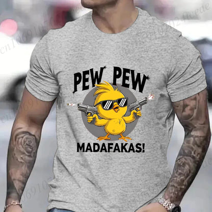 Pew Pew Madafakas Men's T-shirts Cute Chick Funny Graphic Tops Summer Short Sleeve Tees Trendy Streetwear Male Oversized Clothes