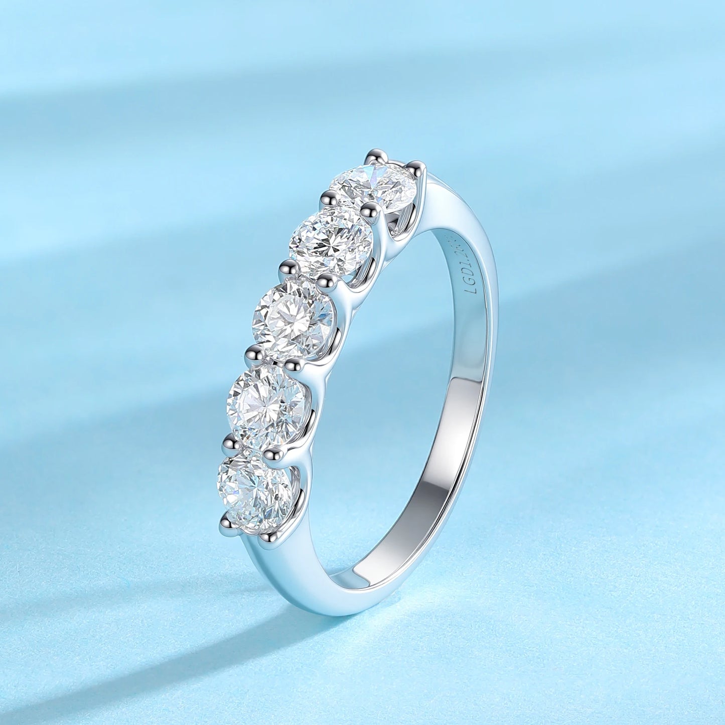 Lab Grown Diamond Eternity Band 1.1cttw 5 Stone D Color VVS Clarity 4mm S925 Sterling Silver Anniversary Wedding Rings