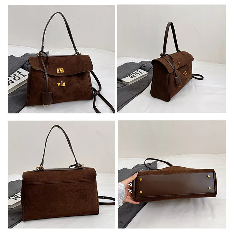 Vintage Ladies Tote Bag Brand Large Capacity Frosted Handbag High-end Pu Material Shoulder Messenger Bag Niche Simple Travel Bag