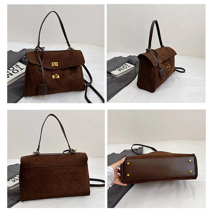 Vintage Ladies Tote Bag Brand Large Capacity Frosted Handbag High-end Pu Material Shoulder Messenger Bag Niche Simple Travel Bag