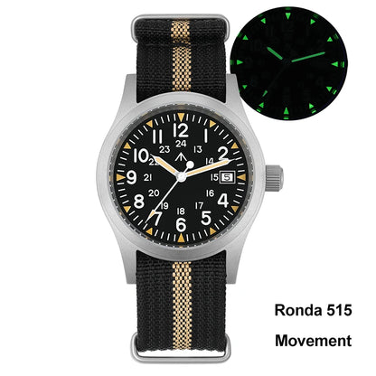 Militado ML05 38mm Quartz Watch Miyota 2035/Ronda 515 Movement Watches Domed Sapphire Crystal Luminous 100m Waterproof Watches
