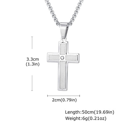 Basic Punk Cross Necklace for Men Boys,Stainless Steel Silver Color Cross Pendant Necklace,Christian Religious Jewelry Gift