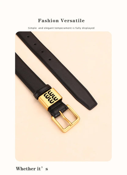 Genuine leather cowhide belt for women; versatile decorative waist belt with a sense of design; fashionable denim belt for ladie