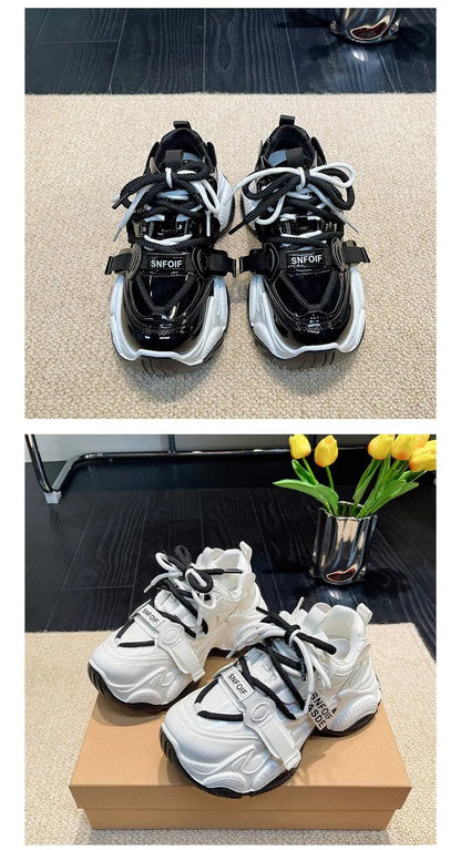 Women Chunky Sneakers Spring New Fashion Lace Up Red Platform Shoes Outdoor Trendy Versatile Casual Sports Shoes Zapatos Mujer