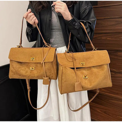 Vintage Ladies Tote Bag Brand Large Capacity Frosted Handbag High-end Pu Material Shoulder Messenger Bag Niche Simple Travel Bag