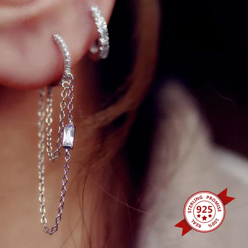 Women Pure Silver Series 925 Sterling Silver Ear Needle Geometric/Butterfly Flowers Pendant hoop Earrings Crystal Zircon Jewelry