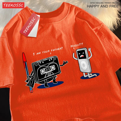 Fun Cassette Tape I Am Your Father Male Clothes Hip Hop Oversize T-Shirts Summer Casual Short Sleeve Cotton Loose Street T Shirt