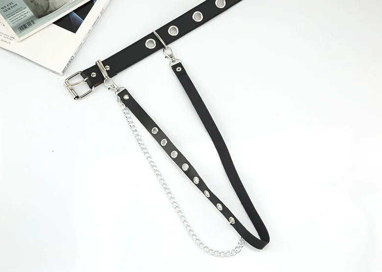 Harajuku Dark Girl Punk Gothic Style Double-breasted Buttonhole Single-breasted Buttonhole Belt Decoration Jk Waist Chain Strap