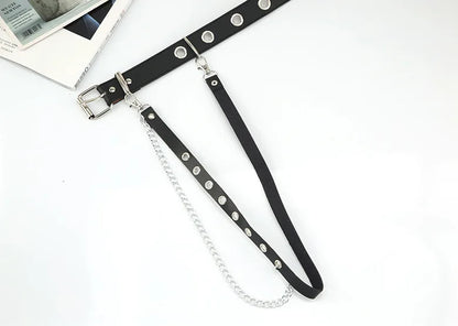 Harajuku Dark Girl Punk Gothic Style Double-breasted Buttonhole Single-breasted Buttonhole Belt Decoration Jk Waist Chain Strap