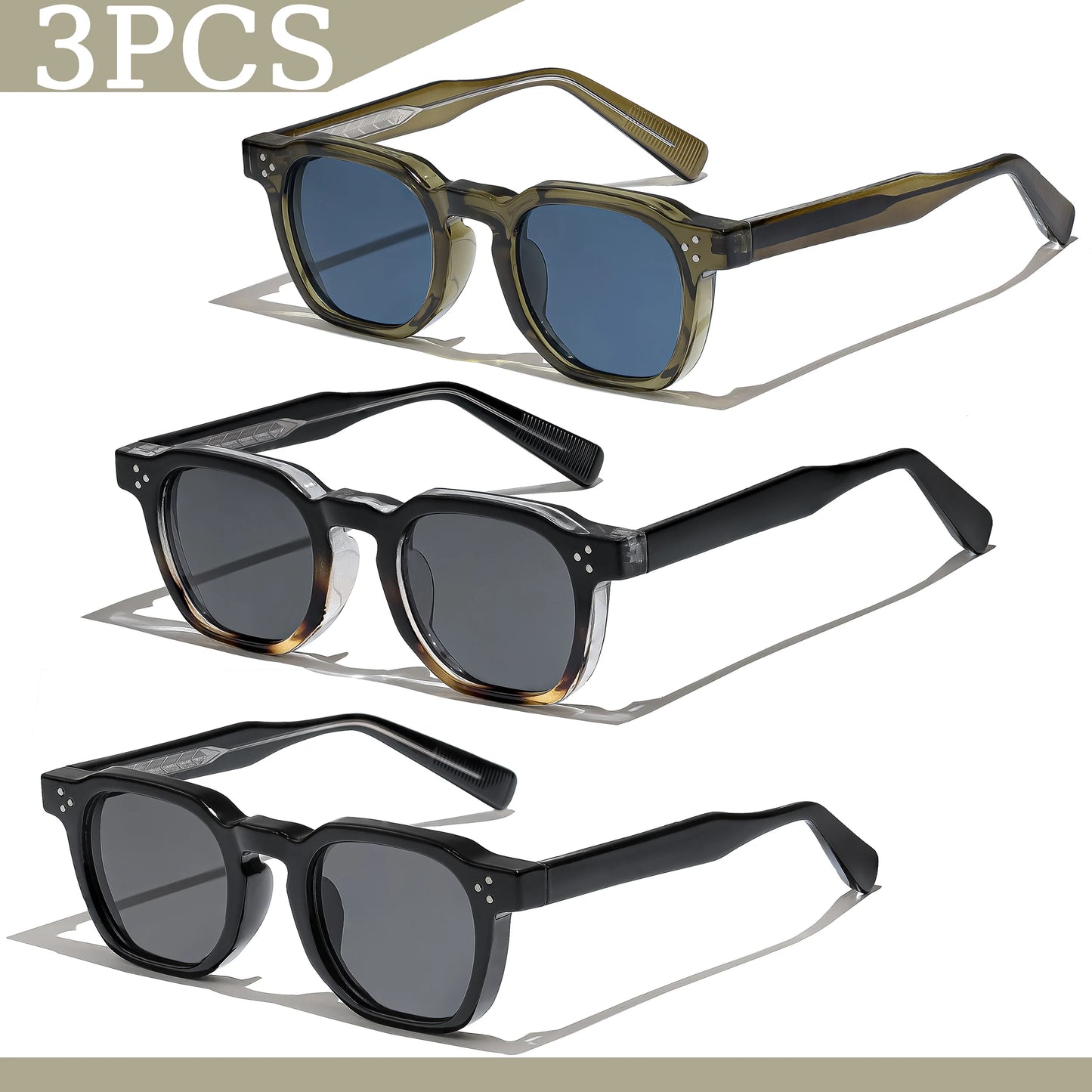 1/2/3 Pcs Wholesale New Square Retro Sunglasses Men Fashion Punk Sun Glasses Women Travel Eyewear Lunette De Soleil Femme UV400