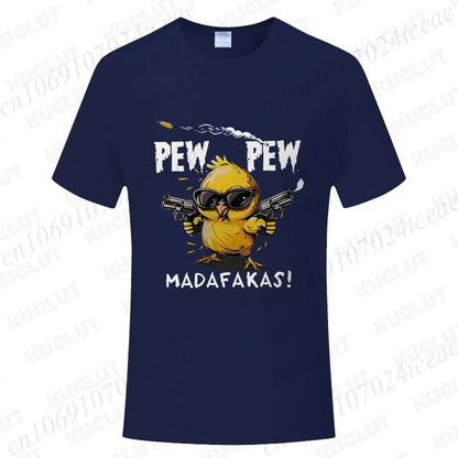 Pew Pew Madafakas Men's T-shirts Cute Chick Funny Graphic Tops Summer Short Sleeve Tees Trendy Streetwear Male Oversized Clothes