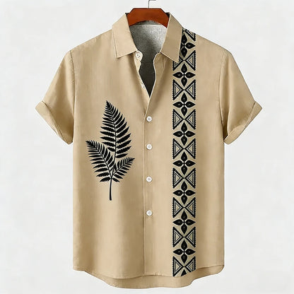 Men's new green linen short-sleeved shirt HD coconut tree pattern 3D printed shirt Hawaiian vacation outdoor social men's wear