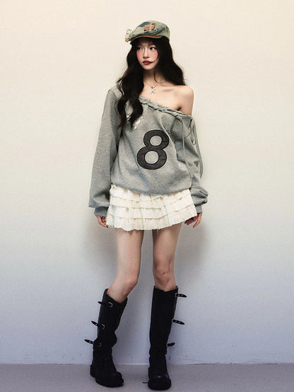Jmprs Y2K Streetwear Gray Sweatshirts Women Off Shoulder Loose Letter Pullovers Harajuku Retro Female Casual American Tops New
