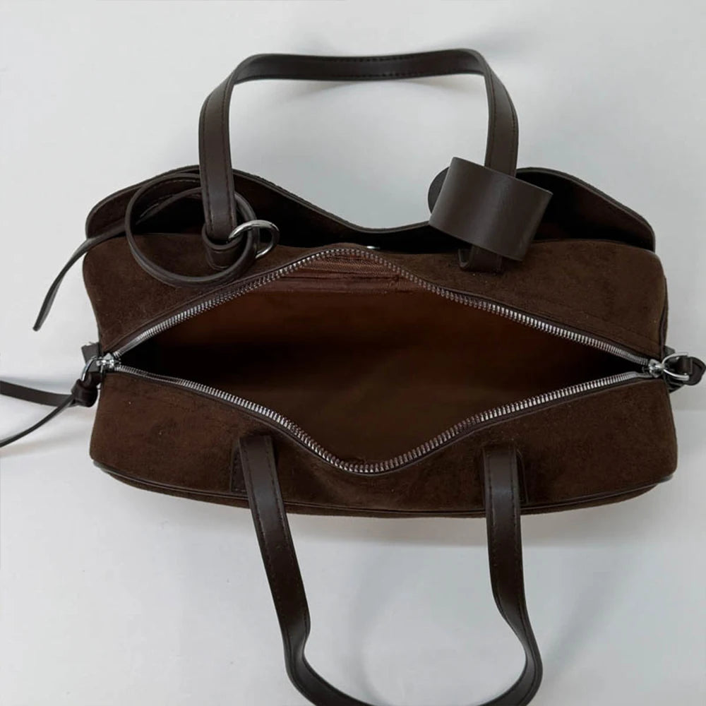 Retro Hand-Held Bowling Bag for Women's Autumn and Winter New Fashion Trend Suede Underarm Bag, Niche Commuting Bag