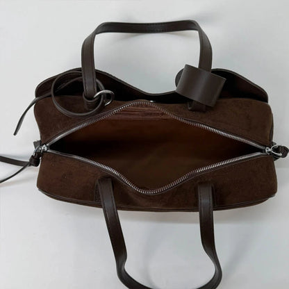 Retro Hand-Held Bowling Bag for Women's Autumn and Winter New Fashion Trend Suede Underarm Bag, Niche Commuting Bag
