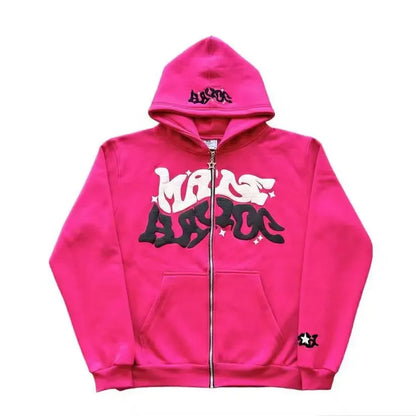 American Retro Star and Letter Printed Zipper Hoodies Women and Men Y2K Spring Autumn Section Lazy Fashion Brand Cardigan Jacket