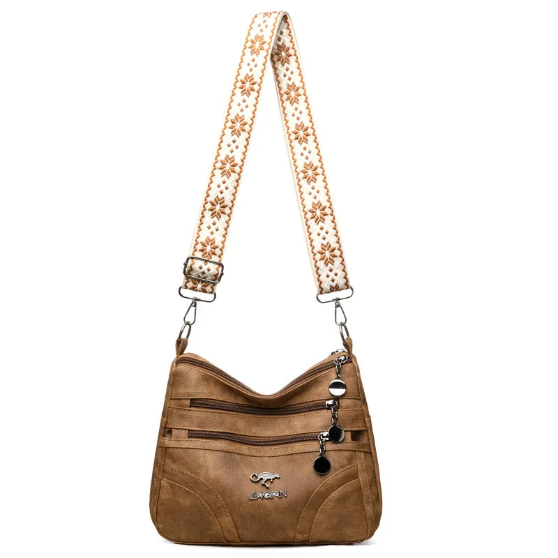 Vintage Style Shoulder Bag for Women Multi Layer Versatile Faux Leather Crossbody Bag Casual Handbag Purse with Zipper Closure
