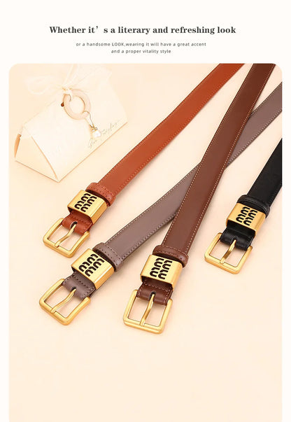 Genuine leather cowhide belt for women; versatile decorative waist belt with a sense of design; fashionable denim belt for ladie