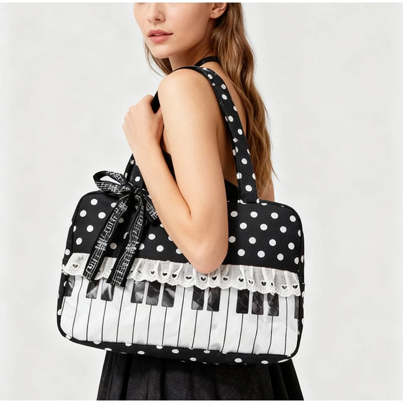 Fashion Polka Dot Ladies Piano Bag New Style Niche Underarm Shoulder Bag Sweet Personality Piano Backpack Women's Bag Square Bag