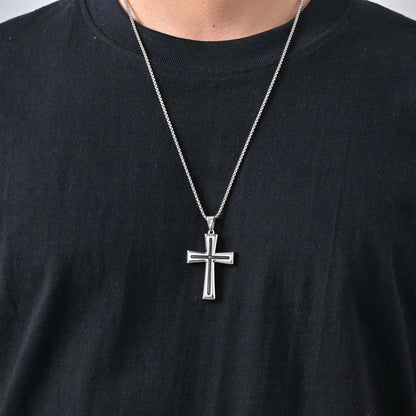 Basic Punk Cross Necklace for Men Boys,Stainless Steel Silver Color Cross Pendant Necklace,Christian Religious Jewelry Gift