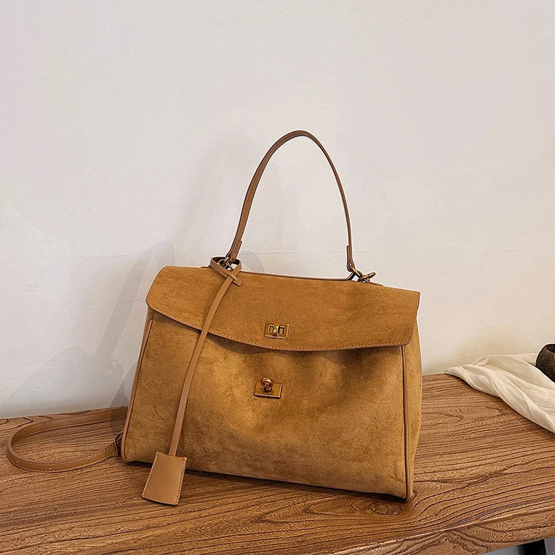 Vintage Ladies Tote Bag Brand Large Capacity Frosted Handbag High-end Pu Material Shoulder Messenger Bag Niche Simple Travel Bag