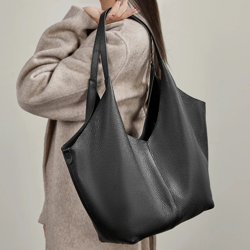 Hifashion Cow Genuine Leather Large Underarm Shoulder Bags For Women 2026 Luxury Designer Shopping Tote Office Ladies Handbags