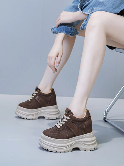 Fujin Elevator Shoes for Women Fall Spring New Platform Sneakers 12cm Height Increase Chunky Shoes for Petite Women Chunky Shoes