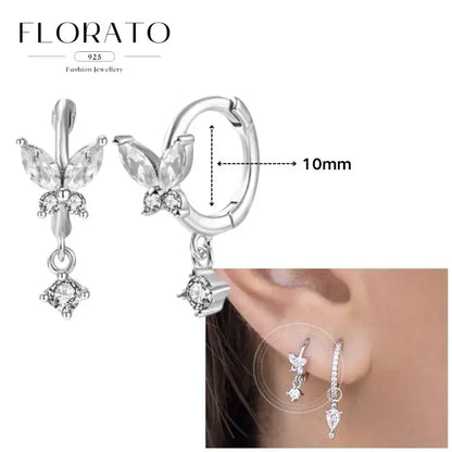 Women Pure Silver Series 925 Sterling Silver Ear Needle Geometric/Butterfly Flowers Pendant hoop Earrings Crystal Zircon Jewelry