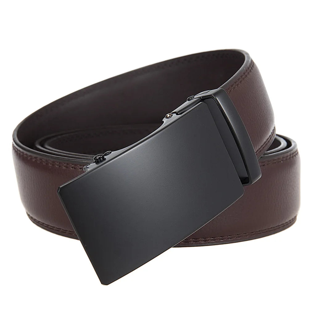 3.5cm High End Handsome Alloy Automatic Buckle Belt Men's Durability PU Leather Waistband Fashion Business Male Waist Straps