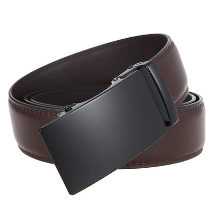 3.5cm High End Handsome Alloy Automatic Buckle Belt Men's Durability PU Leather Waistband Fashion Business Male Waist Straps