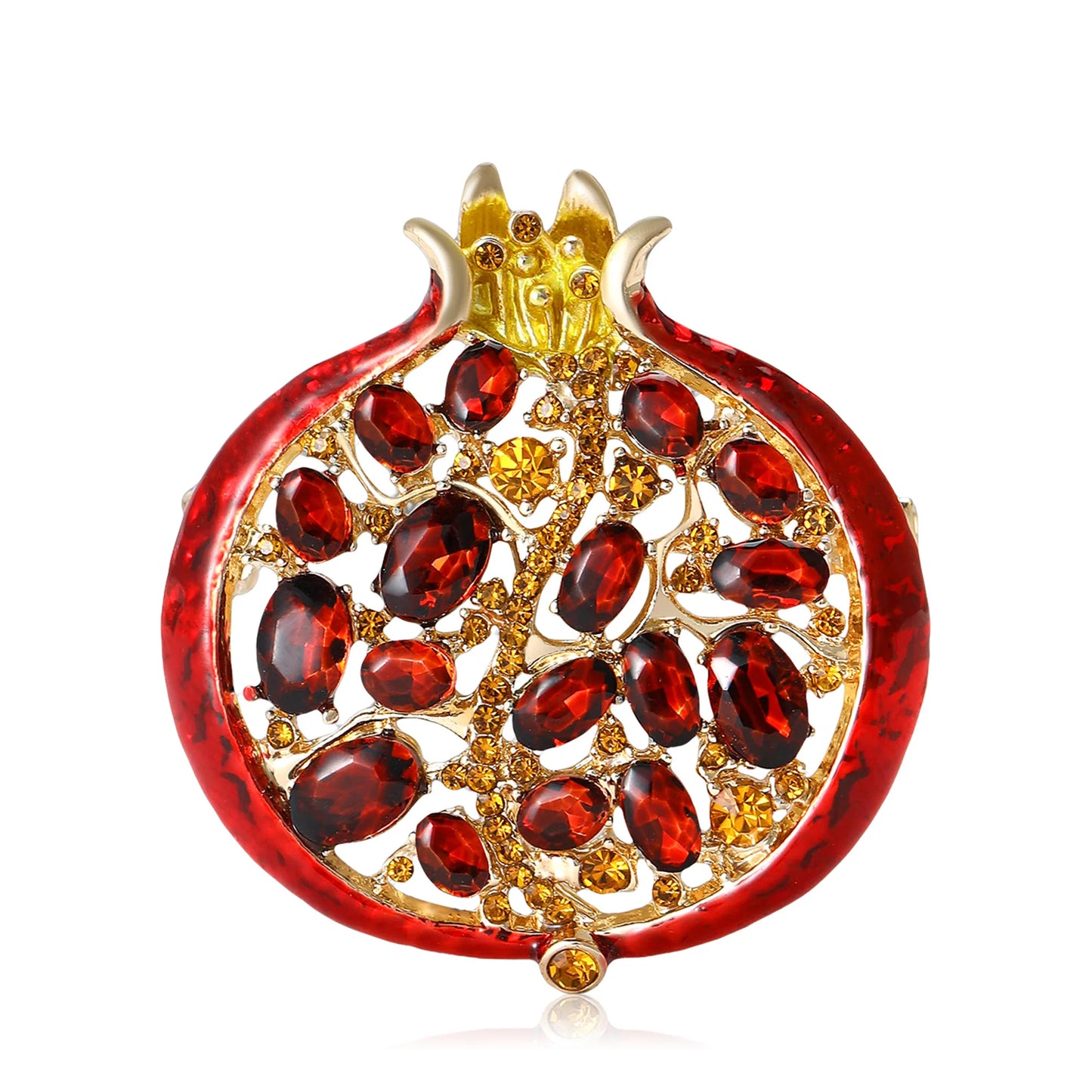 Beaut&Berry Luxury Rhinestone Pomegranate Brooches for Women Enamel Fruit Plant Pins Casual Party Accessories New Gifts Friends