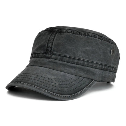 VOBOOM Denim Army Cap Men Washed Cotton Bucket Hat Spring Fall Headpiece Flat Top Adjustable Peaked Visor Hats Trucker Hats