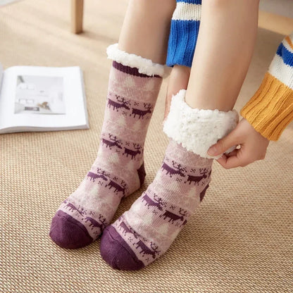 Christmas Gift Thermal Socks Women Winter Warm nightwear Plush Soft Floor Fuzzy Fluffy Fur Slipper Sock Thick Ladies Cute Cow