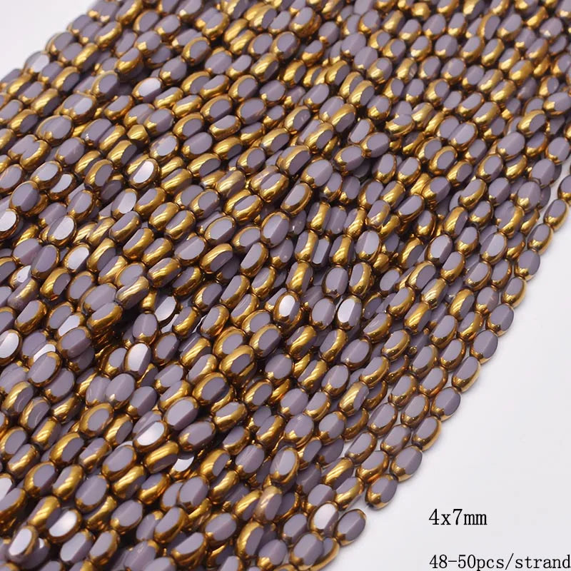 4x7mm 50pcs/lot Briolette Oval Glass Beads Plating Gold Color Crystal Glass Loose Spacer Beads For Beads for Jewelry Making DIY