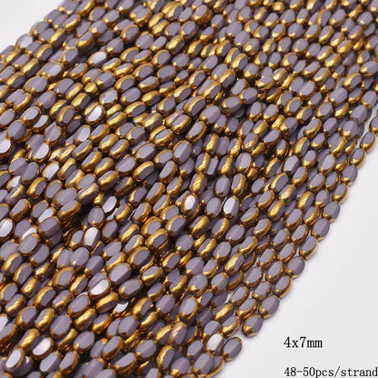 4x7mm 50pcs/lot Briolette Oval Glass Beads Plating Gold Color Crystal Glass Loose Spacer Beads For Beads for Jewelry Making DIY